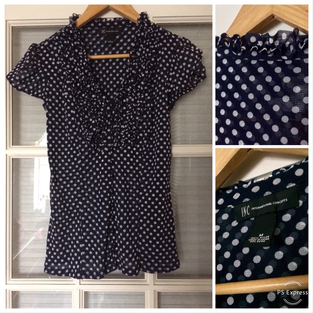 Navy INC International Concepts Blouse 🦋 Sz M